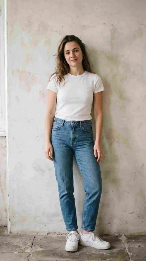 casual chic denim jeans white tee outfit for women