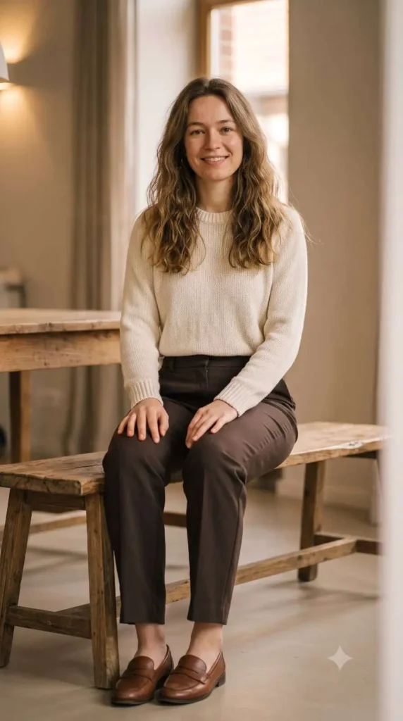 knit sweater trousers cozy casual outfit